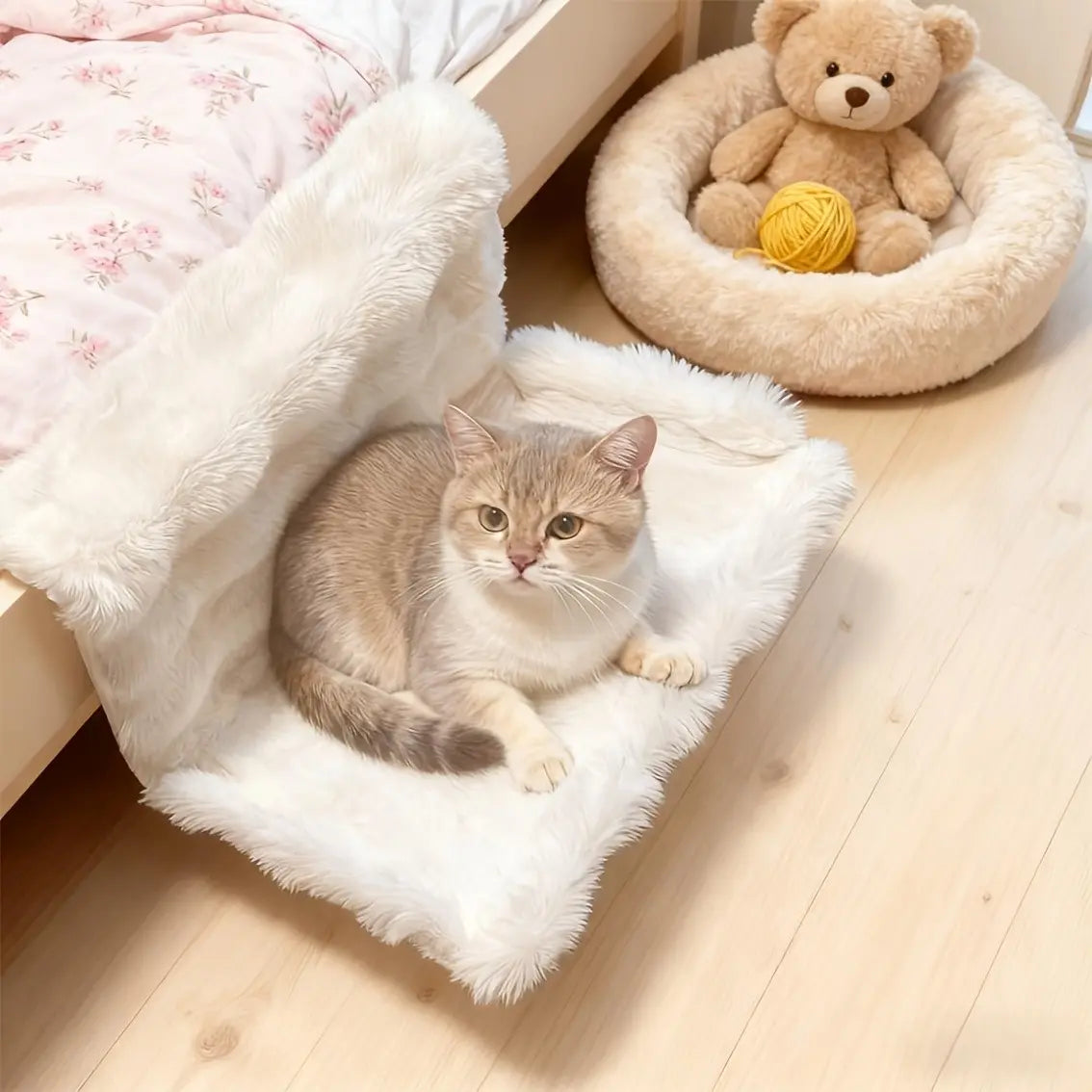 PawLucky Wall-Mounted Plush Pet Hammock Window Bed
