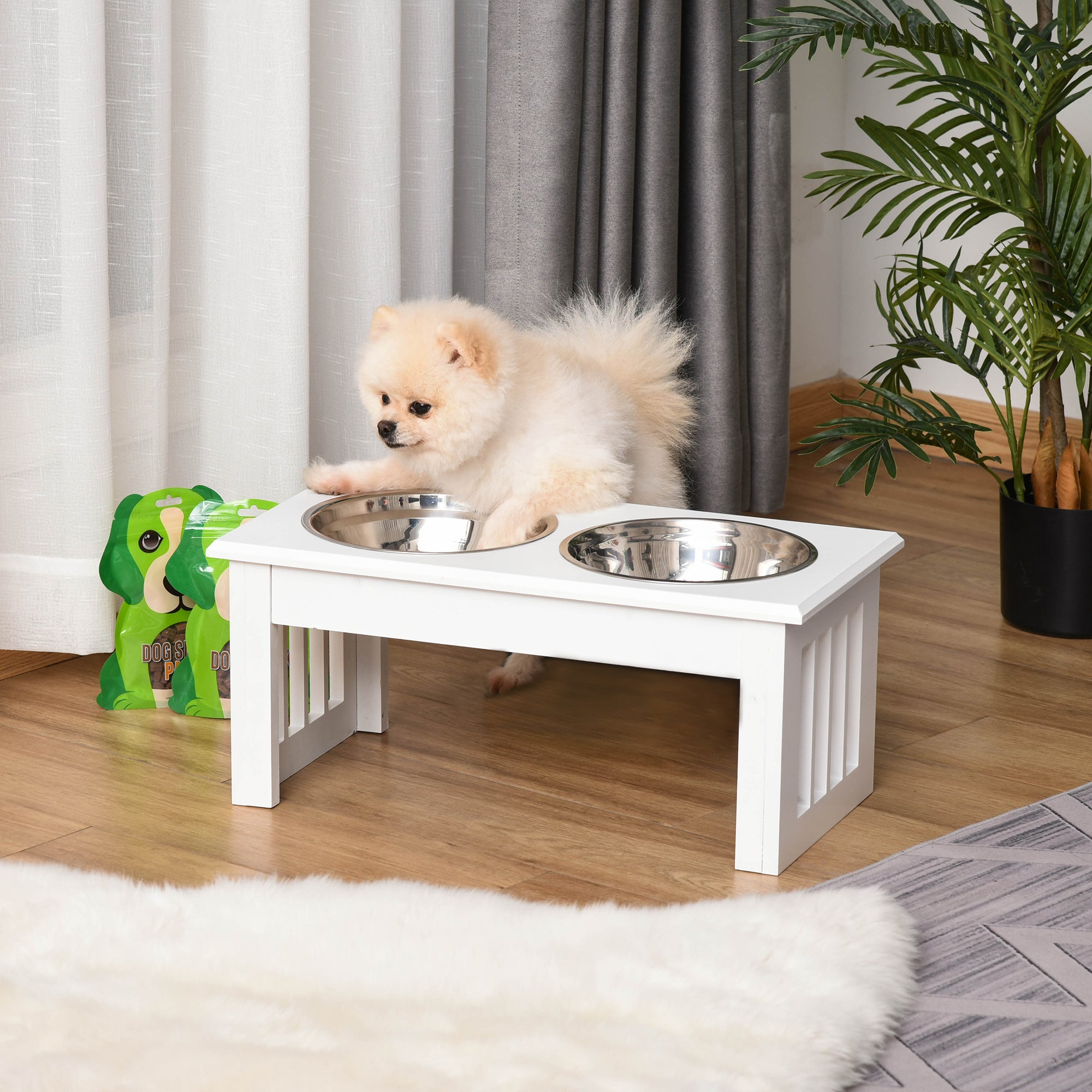 PawLucky 6" Elevated Puppy Feeding Station with Stainless Bowls